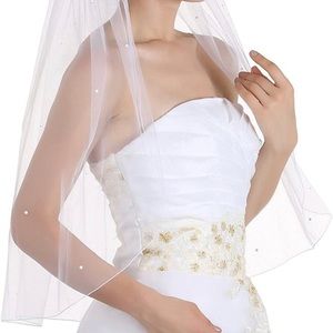 Ivory Viel 30” X 70” With Crystals And Ribbon Trim